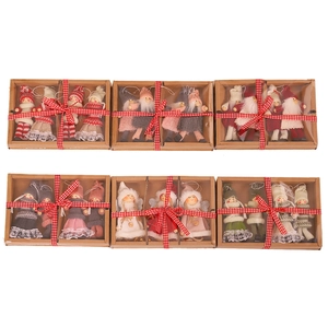 Handmade knitted Christmas plush doll gift set in window boxes with plaid ribbon bows
