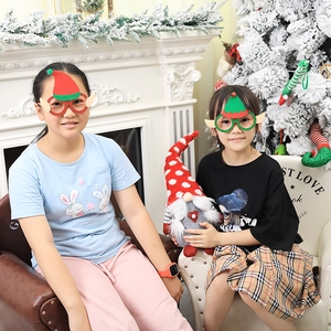 Christmas glitter elf glasses and gnome plush set for festive holiday party decorations