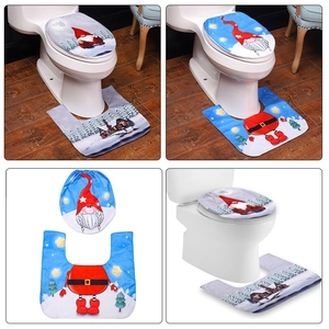 Christmas Gnome Toilet Seat Cover And Floor Mat 2 Piece Set Winter Snowy House Printed Bathroom Holiday Decoration