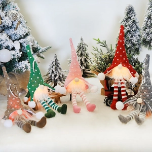 Set of 5 LED lighted Christmas gnomes plush dolls with knit hats and hanging strings