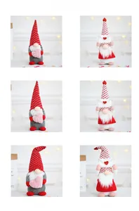 Detailed collection of six Valentine gnomes with hearts and envelopes for desk decor