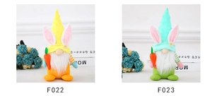 Detailed set of Easter faceless gnomes holding carrots with rabbit ears and floral hats
