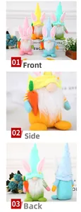Three-way view showing front, side, and back of plush Easter gnome with rabbit ears