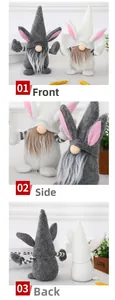 Three-sided view of Easter bunny gnomes showing front, side and back details clearly