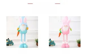 Detail display of Easter bunny gnomes with striped long legs and plush carrots