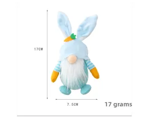 Blue Easter bunny gnome plush with dimensions 17cm height and 7.5cm width display