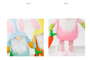 Detail of Easter faceless gnomes with bunny ears and carrots in pastel colors