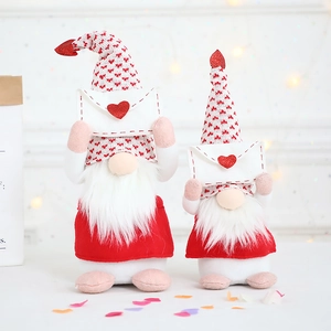Valentine Gnomes plush set with red heart patterns and sparkling sequins decorations