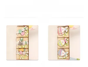 Easter wooden bunny pendant set featuring colorful rabbits, carrots and festive eggs