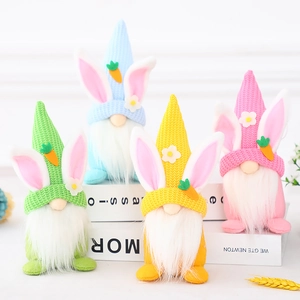 Easter Bunny Gnome Plush Doll Handmade Knitted Faceless Elf Figurine Spring Tabletop Home Decor For Easter Party Decorations