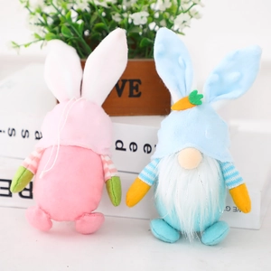 Easter faceless bunny gnomes plush decor set with carrot detail and soft striped fabric