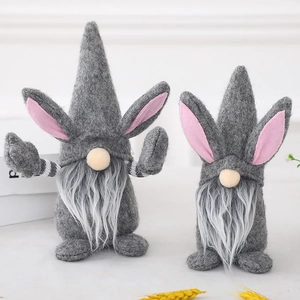 Adorable Easter bunny gnome plush decorations with pink rabbit ears and grey felt bodies