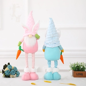 Easter gnome plush set with rabbit ears and carrots, standing dolls for holiday decor