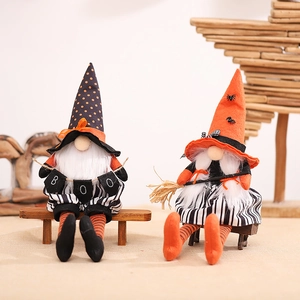 Halloween gnomes plush set with striped long legs and broom for party decor