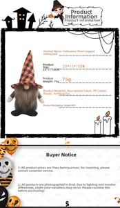 Detailed size specifications for a Halloween gnome plush toy measuring 23x11x10cm