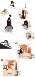 Detail view of glowing Halloween gnomes with embroidery and battery compartment