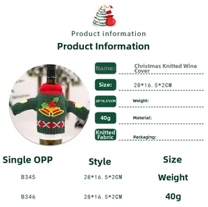 Christmas knitted wine bottle cover with red collar and bell detail product specifications