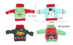 Detailed size specifications for Christmas knit sweater wine bottle covers with holiday patterns