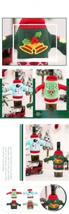 Detailed close-up of knitted Christmas wine bottle covers with festive 3D embroidery patterns