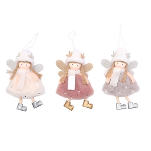 Plush Fabric Christmas Angel Girl Pendant With Wings Antlers For Christmas Tree Hanging Ornament Holiday Party Decor Gift