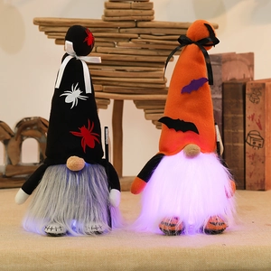 Glow Halloween gnomes with LED lights, sickle, spider and bat hats for table decor