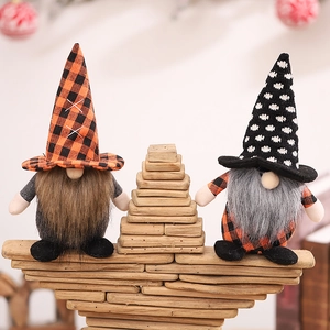 Handcrafted Halloween gnomes set with plaid and polka dot hats for festive table decor