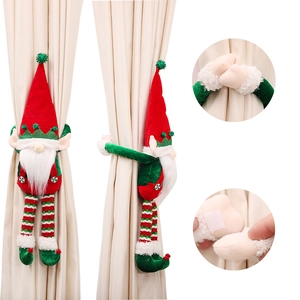 Christmas gnome curtain tieback with red green hat and striped long legs for holiday decor