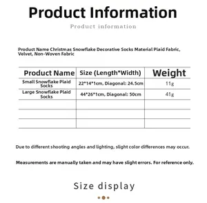 Detailed size specifications for large and small snowflake plaid Christmas stockings
