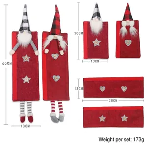 Christmas gnome refrigerator handle covers 6-piece set in red burlap with plaid hats