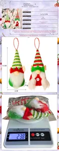 Size specifications of red and green forest gnome ornaments with detailed measurements