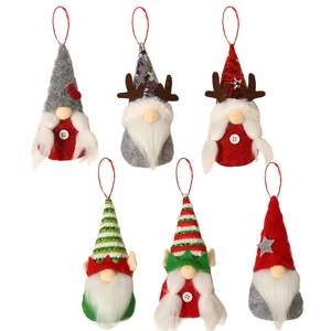 Set of 6 Christmas gnome ornaments with plush hats and beards for festive tree decoration