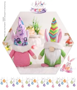 Close-up of Easter gnomes with rabbit ears and sand-filled weighted base for stability