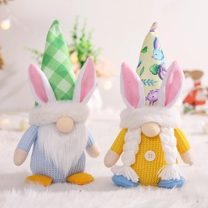 Easter gnome plush doll set with bunny ears and knitted hats for festive spring home decor
