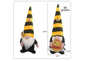 Detailed size display of 28cm bee gnomes set with hunny pot and honey wand