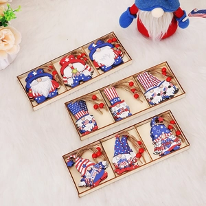 Ornements Suspendus en Bois de Gnome du Jour de l'Indépendance Patriotique Rouge Blanc Bleu Étoiles Rayures Thème USA Pendentif en Bois pour Fête