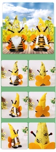 Macro detail of the plush gnome wings and honeycomb bee patterns on the pointed hats