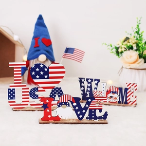 Independence Day Wooden Table Sign USA Flag Stars Stripes Gnome Love Welcome Patriotic Home Decor Desktop Ornament