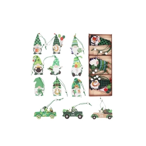 Saint Patrick's Day wooden gnome ornaments and luck truck set in a gift box