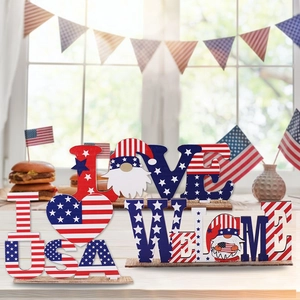 Three-piece Patriotic 4th of July wooden signs with LOVE USA and WELCOME letters