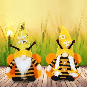 Handmade bee gnomes plush decor with wings and stripes for festive home decoration