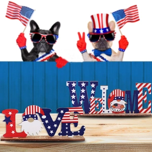 Patriotic USA Independence Day wooden gnome table decor with LOVE and WELCOME signs