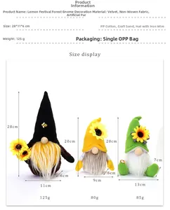 Dettagli su dimensioni e materiali per le figurine di gnomi di peluche per la festa del limone