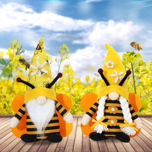 Bee festival gnome couple ornaments with wings and yellow black stripes for spring decor