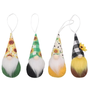 Vierer-Set Herbst-Zwerge mit Sonnenblumenmuster, Karo-Mützen und weichen Plüschbärten