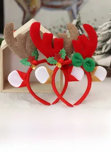 Detailed set of Christmas antler headbands with plush fabric and festive bells
