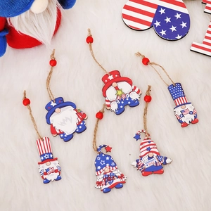 Lot de 6 ornements nains en bois Jour de l'Indépendance avec motif drapeau américain