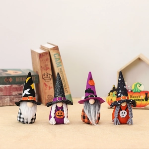 Halloween Gnome Plush Decorations Faceless Doll With Pumpkin Bat Skull Pattern For Haunted House Party Tabletop Ornament