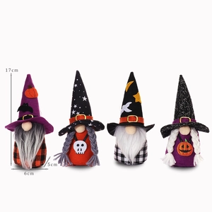 Set of 4 Halloween gnome plush dolls with witch hats, pumpkin and skull decorations