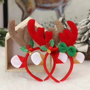 Christmas Reindeer Antlers Headband With Velvet Bow Bell Sequin Star For Holiday Party Decoration Hair Accessory For Women