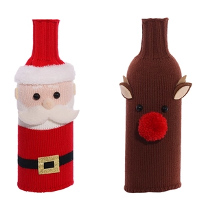 Christmas knitted wine bottle covers set featuring Santa Claus and reindeer designs